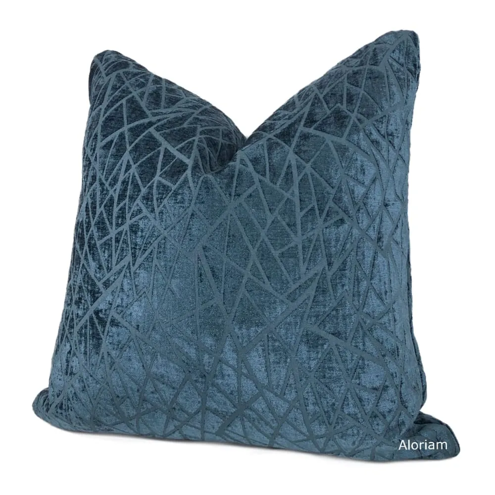 Fractal Navy Blue Modern Geometric Chenille Pillow Cover