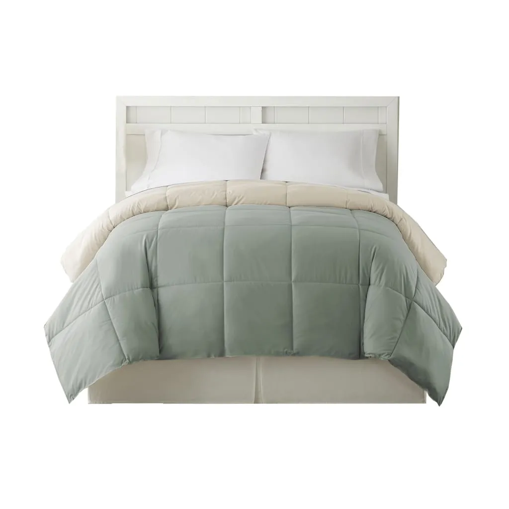 Genoa King Size Box Quilted Reversible Comforter By Casagear Home, Gray and Beige