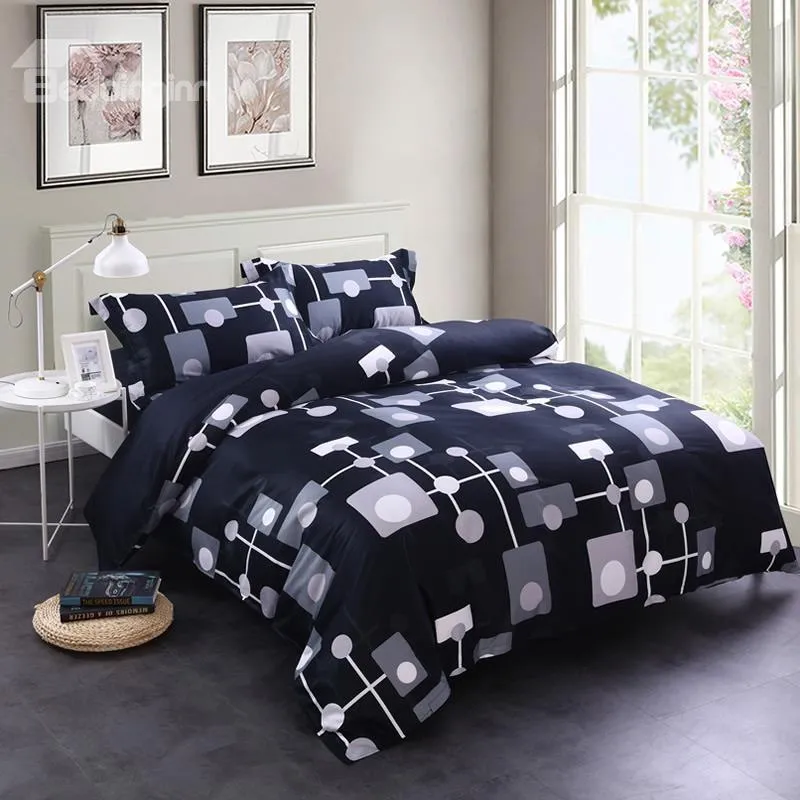 Geometric Point-Line-Surface Pattern Creative Design Luxury 4-Piece Cotton Bedding Set