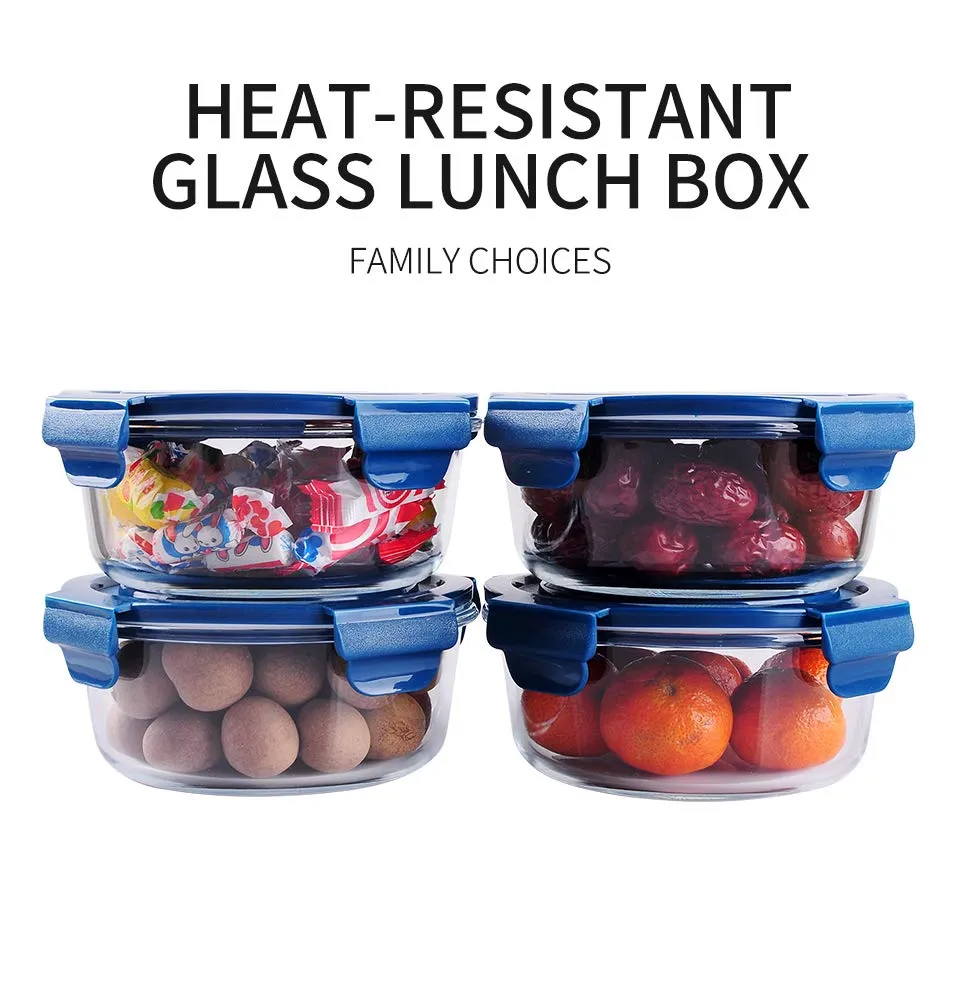 ginoya brothers -Glass Food Storage Containers with Lids, Round Glass Meal Prep Containers, Airtight Glass Lunch,BPA Free & Leak Proof [Pack-3]