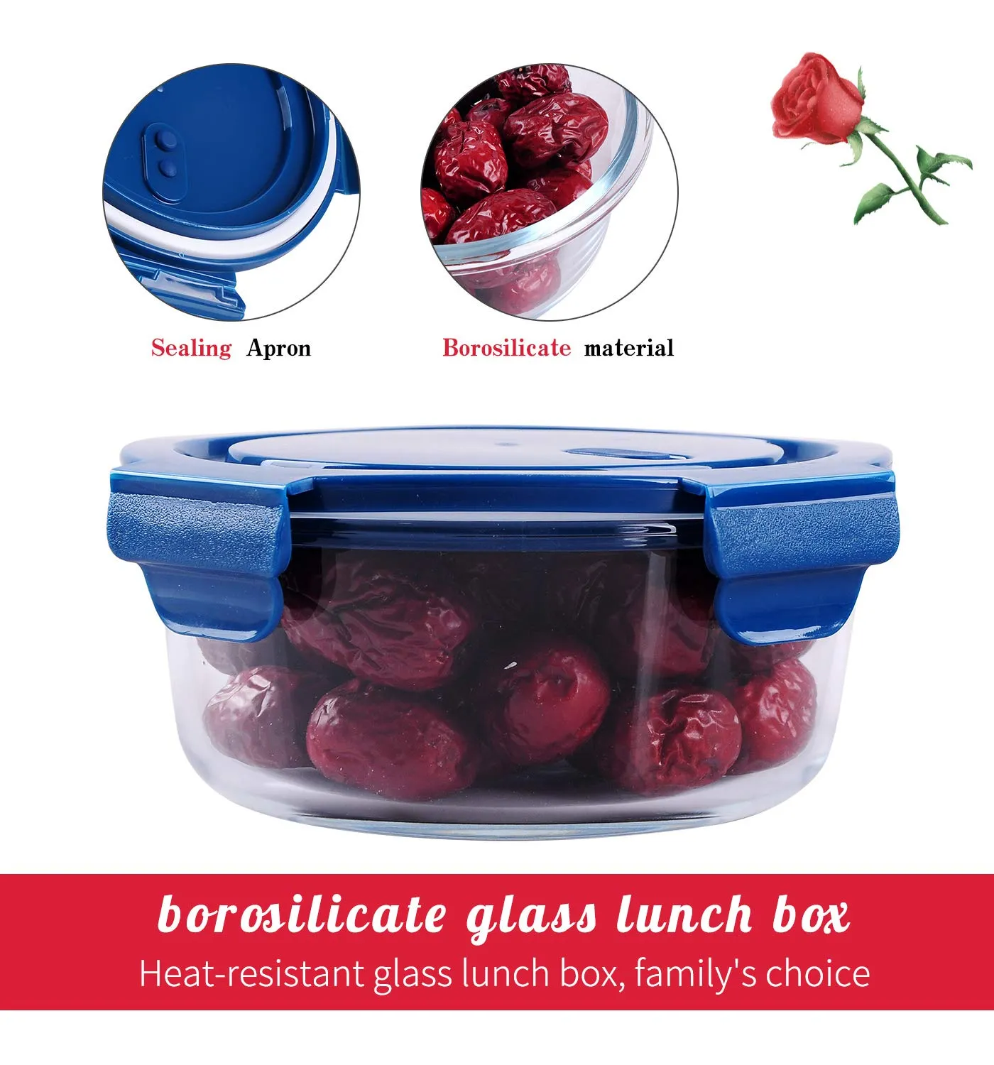 ginoya brothers -Glass Food Storage Containers with Lids, Round Glass Meal Prep Containers, Airtight Glass Lunch,BPA Free & Leak Proof [Pack-3]