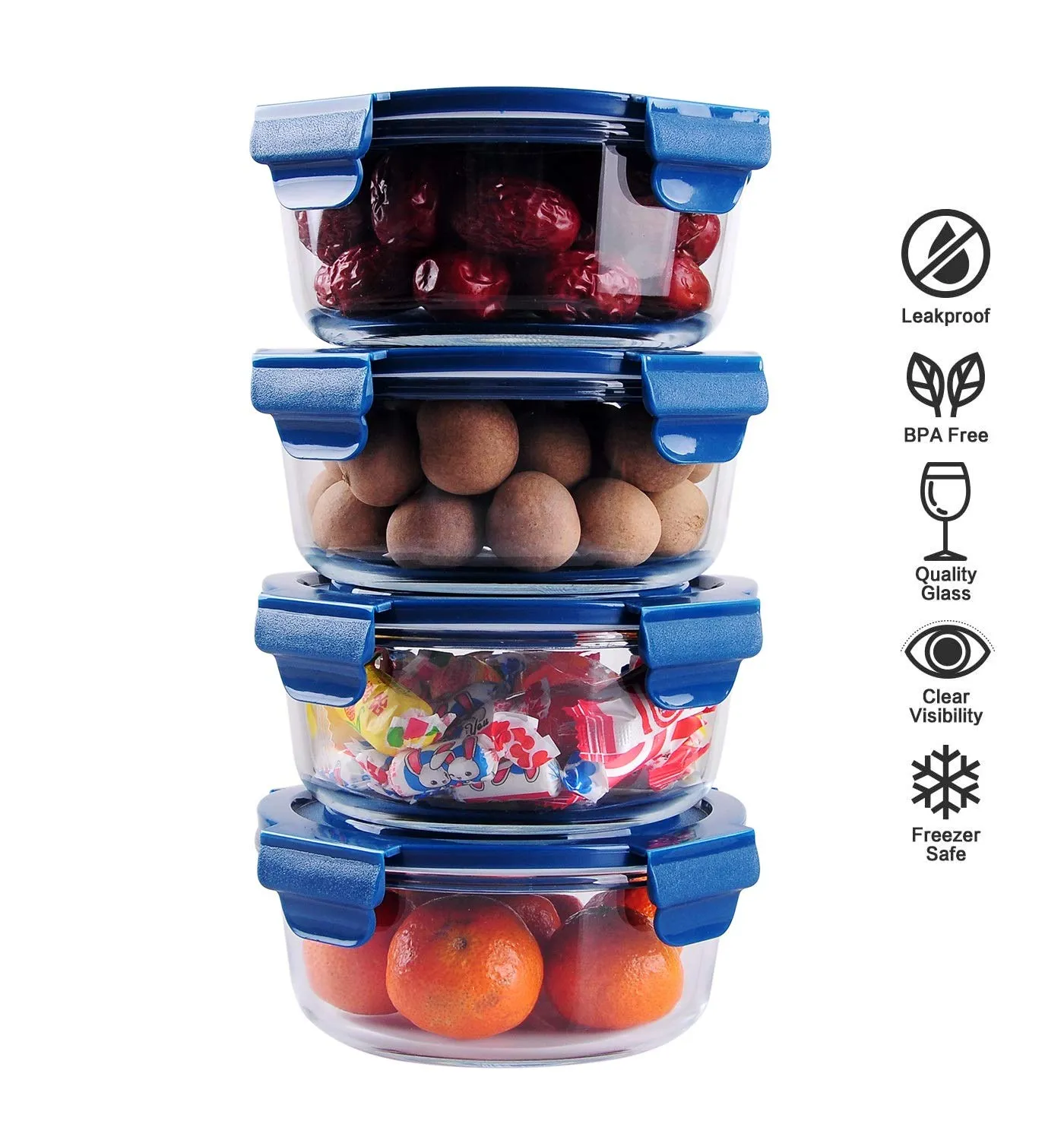 ginoya brothers -Glass Food Storage Containers with Lids, Round Glass Meal Prep Containers, Airtight Glass Lunch,BPA Free & Leak Proof [Pack-3]