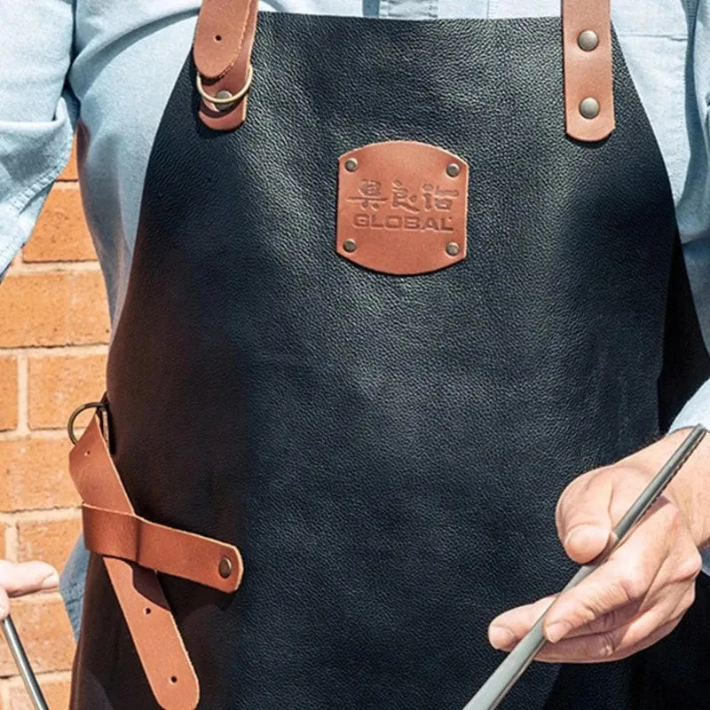 Global Black Leather Apron Brown Straps