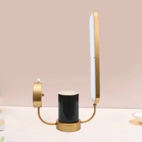 Gold Arc LED Night Table Lamp with Acrylic Shade - Stylish Metal Desk Light