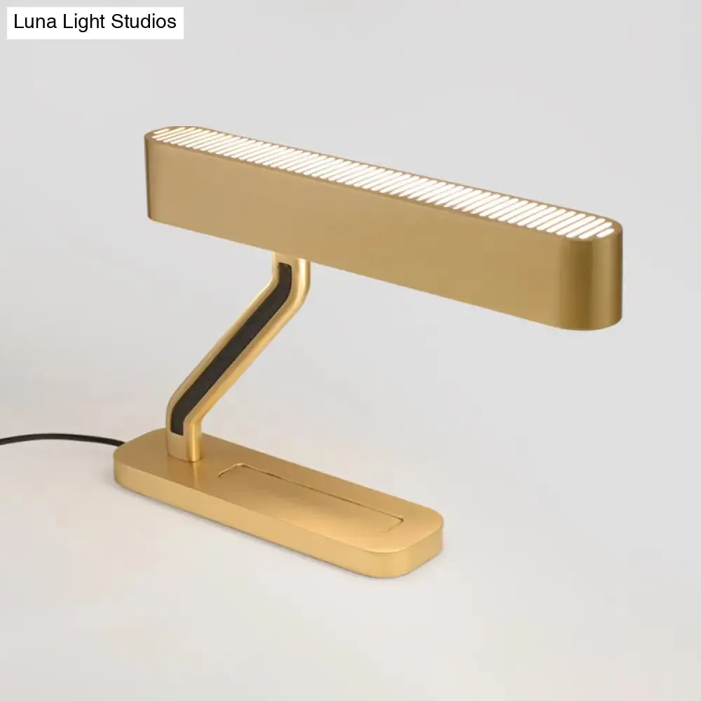 Gold Geometric LED Night Table Light for Study Room - Modern Metal Nightstand Lighting