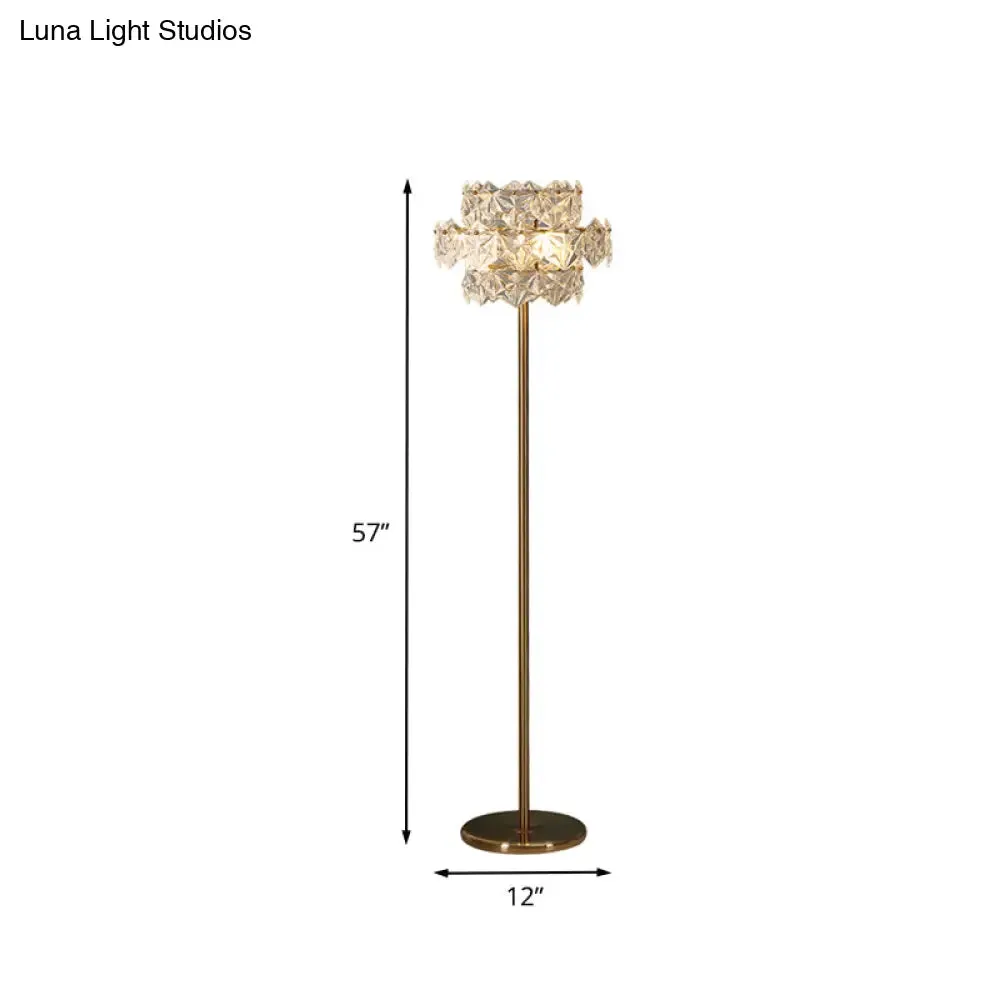 Gold Tiered Hexagon Crystal Floor Lamp - Mid Century 1-Light, Stand Up Lighting for Sitting Room