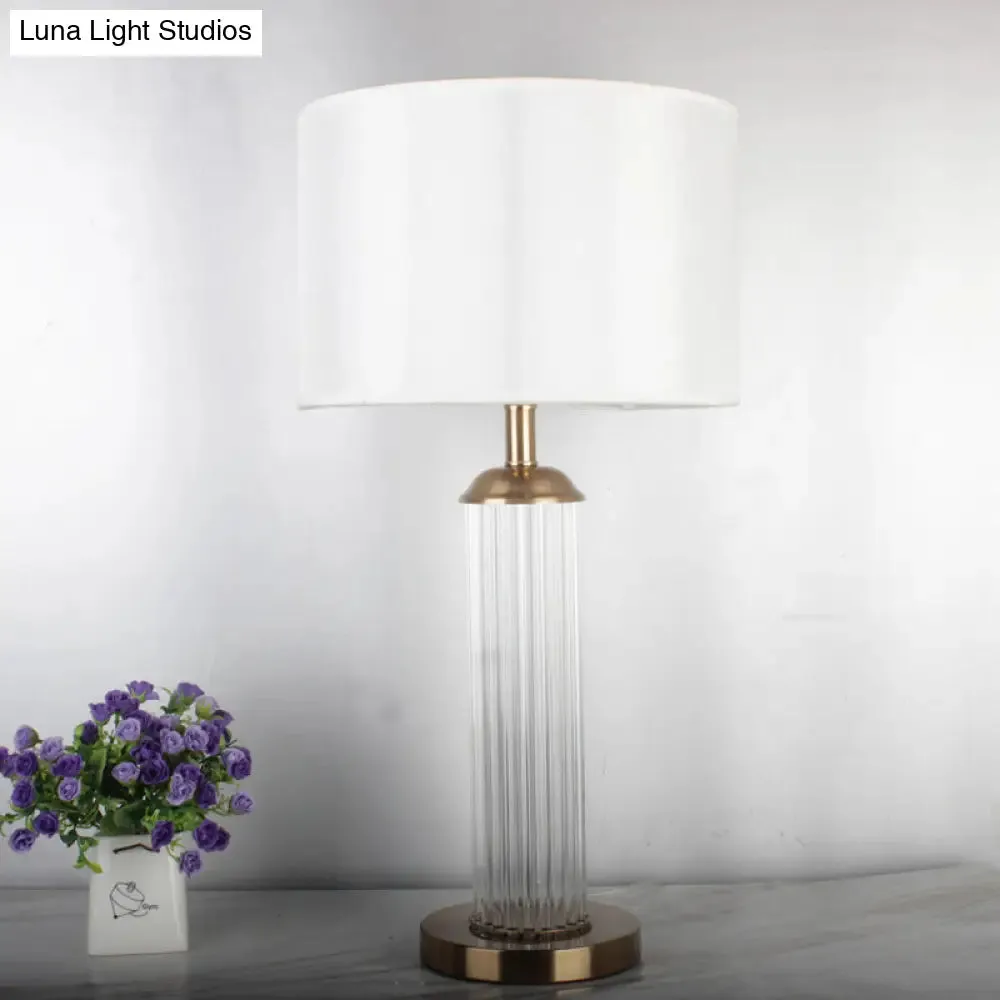 Golden Small Desk Lamp with Hand-Cut Crystal and Contemporary Column Design