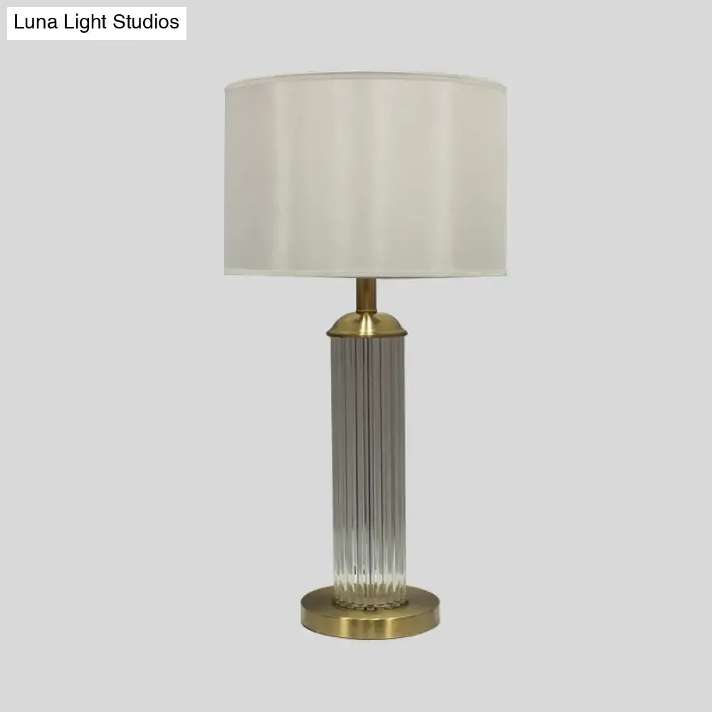 Golden Small Desk Lamp with Hand-Cut Crystal and Contemporary Column Design