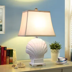 Green/White Ceramic Shell Night Light Table Lamp with Pagoda Shade - Handmade Country Style, 1 Bulb for Bedroom