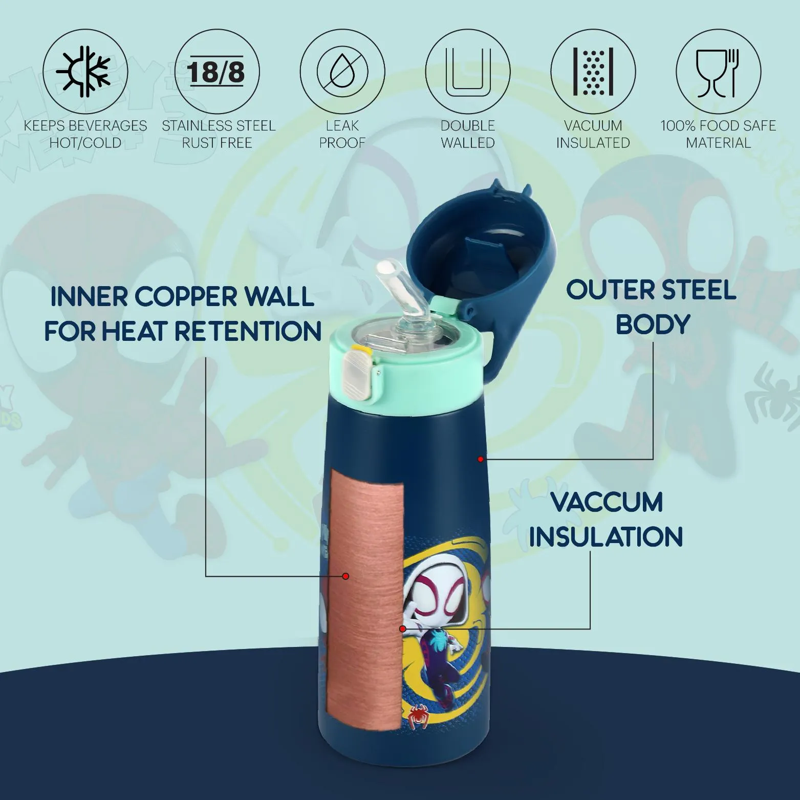 Gulp 3D Touch & Feel Designs Web Warriors, Sipper Thermosteel Flask, 490 ml