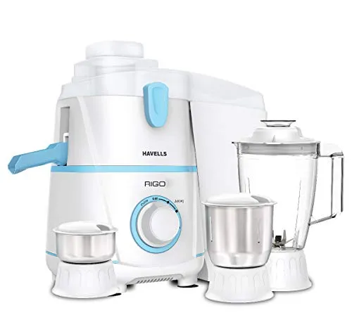 Havells Rigo 500 Watt Juicer Mixer Grinder with 3 Jar (White & Light Blue)