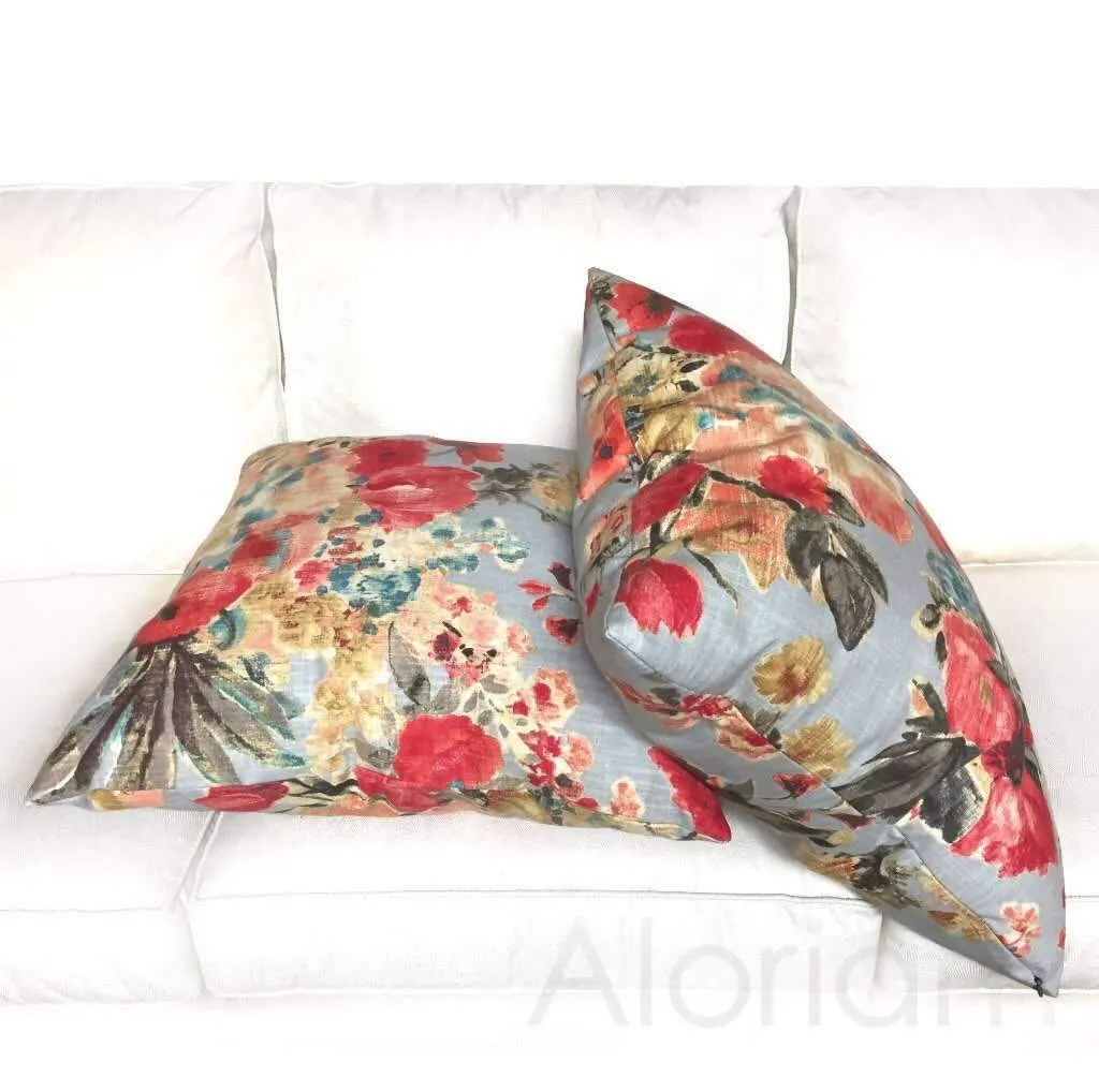 HGTV Garden Odyssey Abstract Floral Pillow Cover, Fog Gray Red Teal Beige Pink