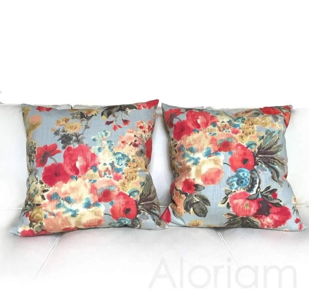 HGTV Garden Odyssey Abstract Floral Pillow Cover, Fog Gray Red Teal Beige Pink