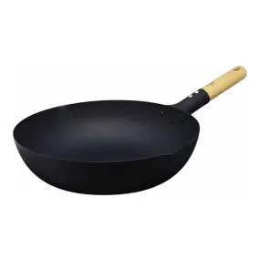 High Purity Cast Iron Wok with Wood Handle, 28cm - Takumi