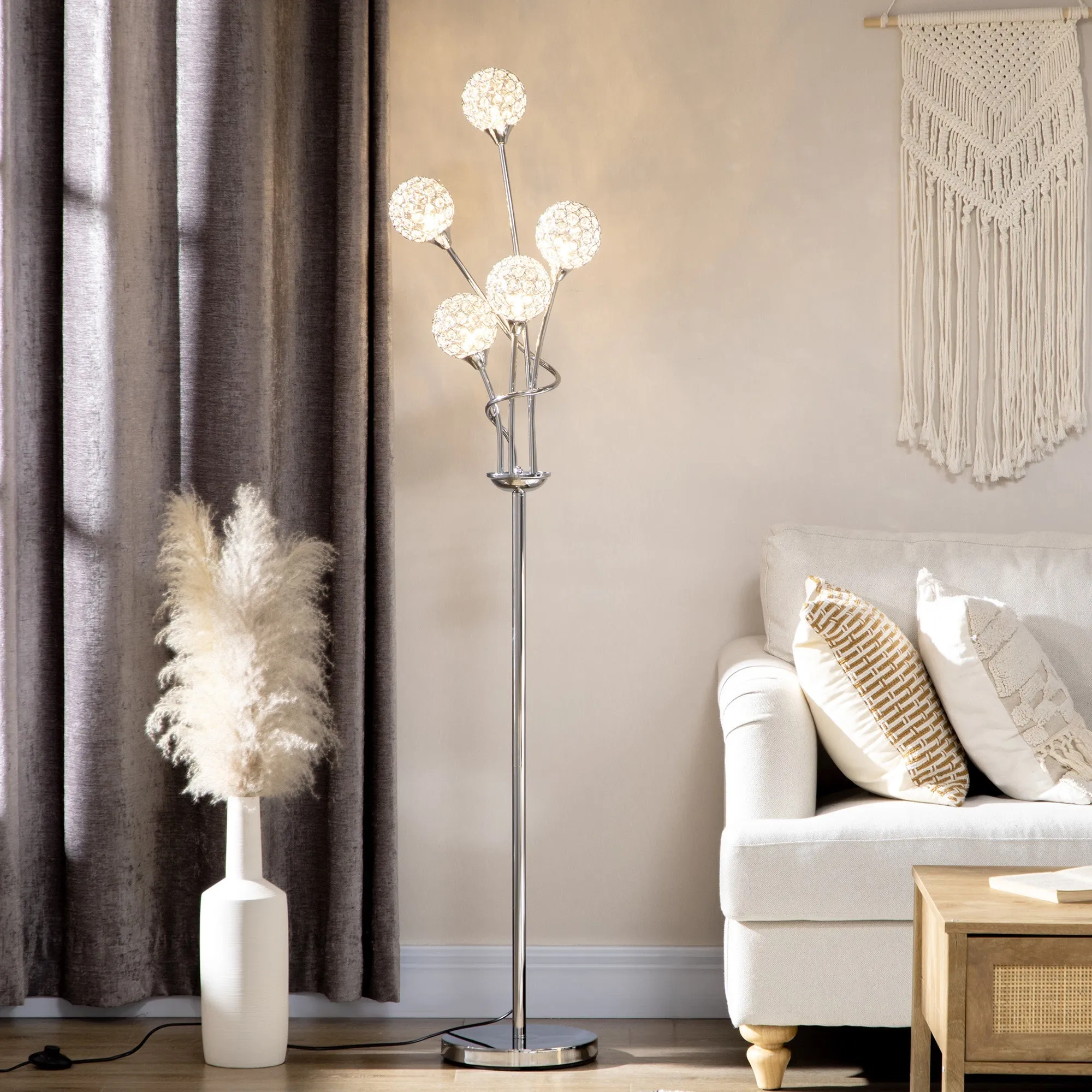 Homcom Crystal Floor Lamps for Living Room Bedroom with 5 Light