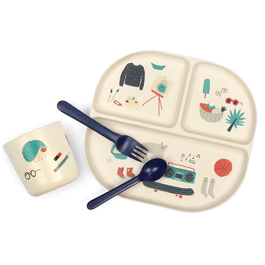 Illustrated Bamboo Kid Dinner Set