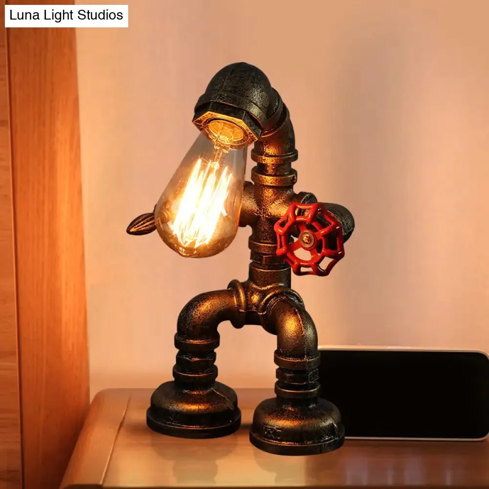 Industrial Pipe Style Night Light Table Lamp, Wrought Iron Accent in Bronze