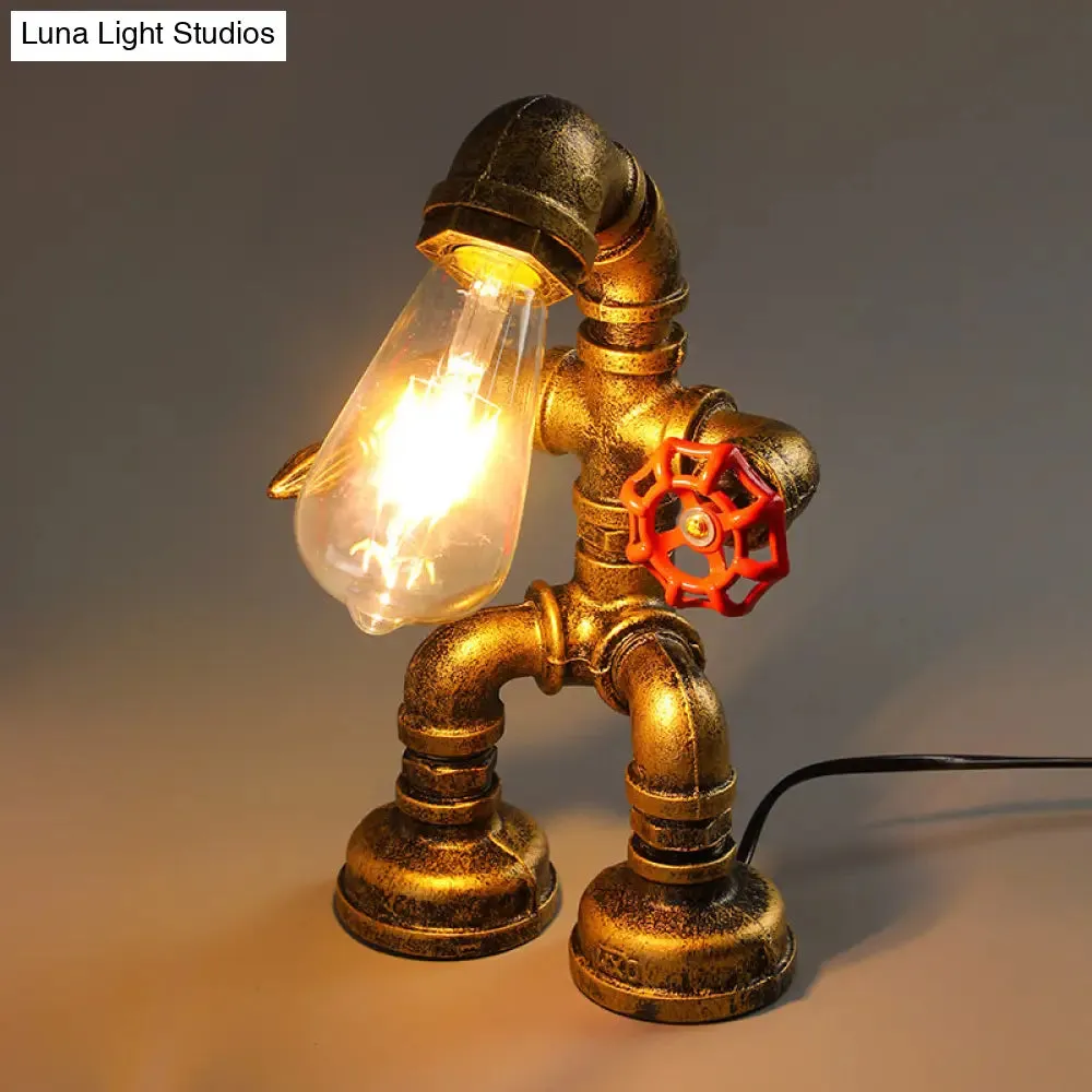 Industrial Pipe Style Night Light Table Lamp, Wrought Iron Accent in Bronze