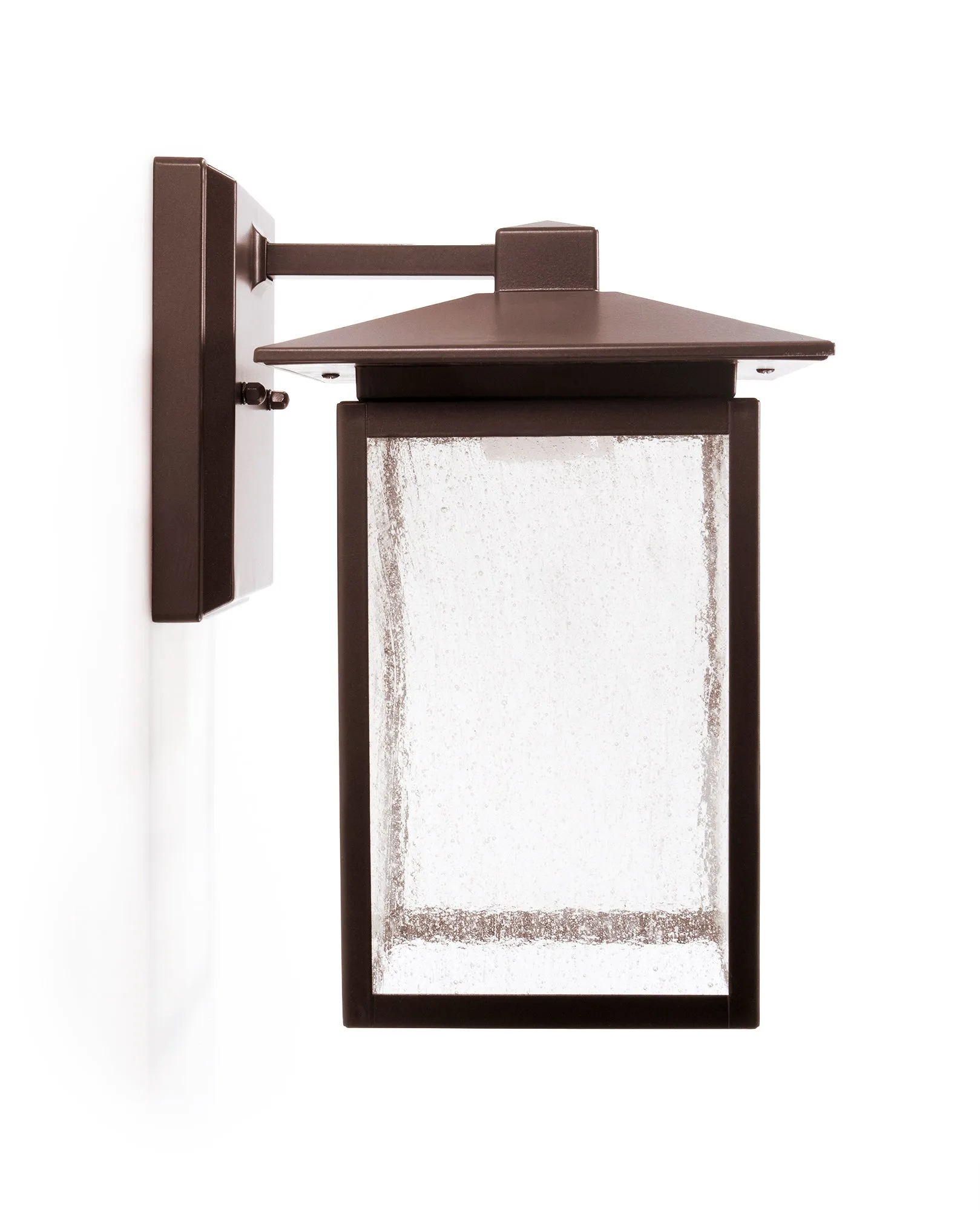 Integrated LED Square Wall Sconce Lantern, 1250 Lumens, 3K, Wet Location, Bronze Finish with Seedy Glass