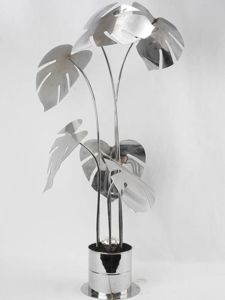 Italian Monstera plant lamp 1970s chrome - 39½"