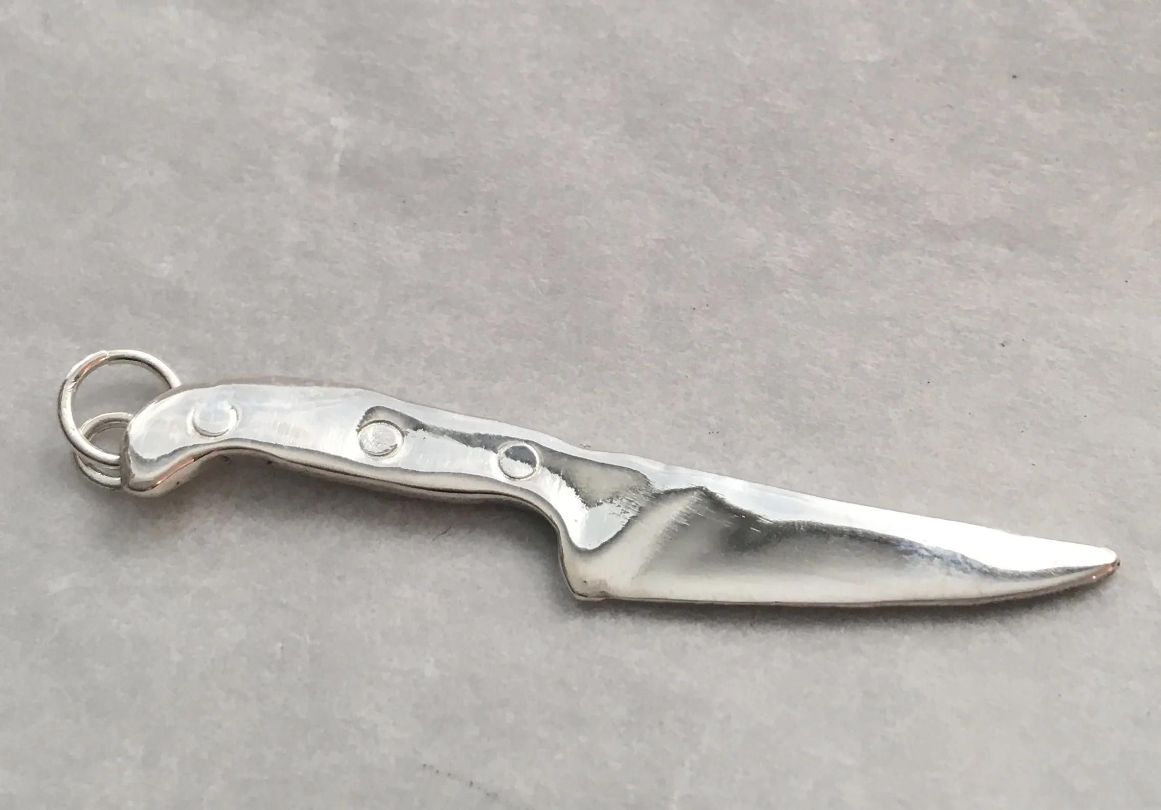 Jumbo Chef Knife Charm with Black Handle in Sterling Silver