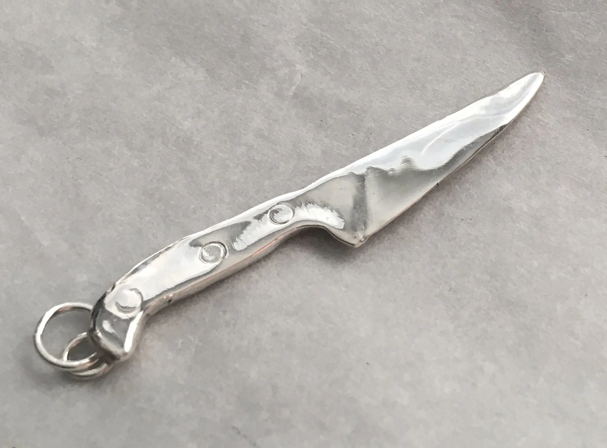 Jumbo Chef Knife Charm with Black Handle in Sterling Silver