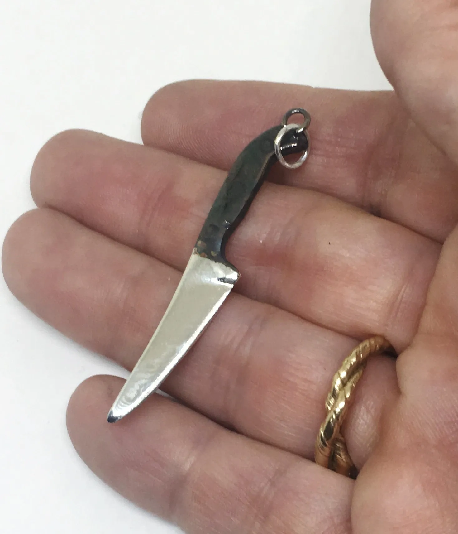 Jumbo Chef Knife Charm with Black Handle in Sterling Silver