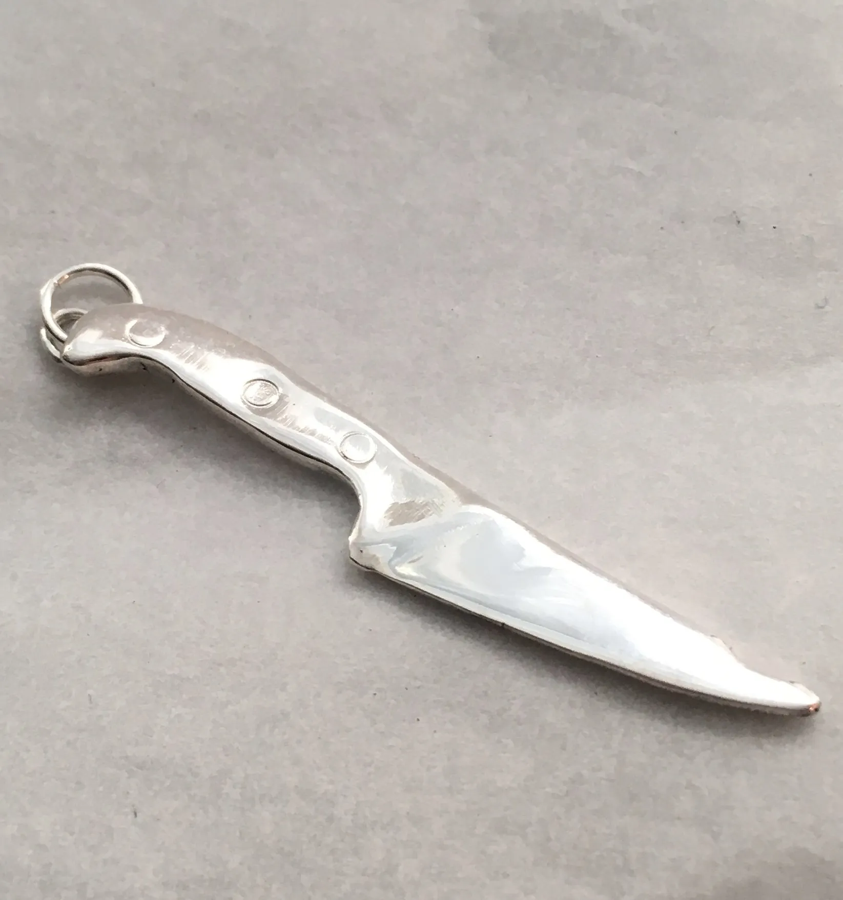 Jumbo Chef Knife Charm with Black Handle in Sterling Silver