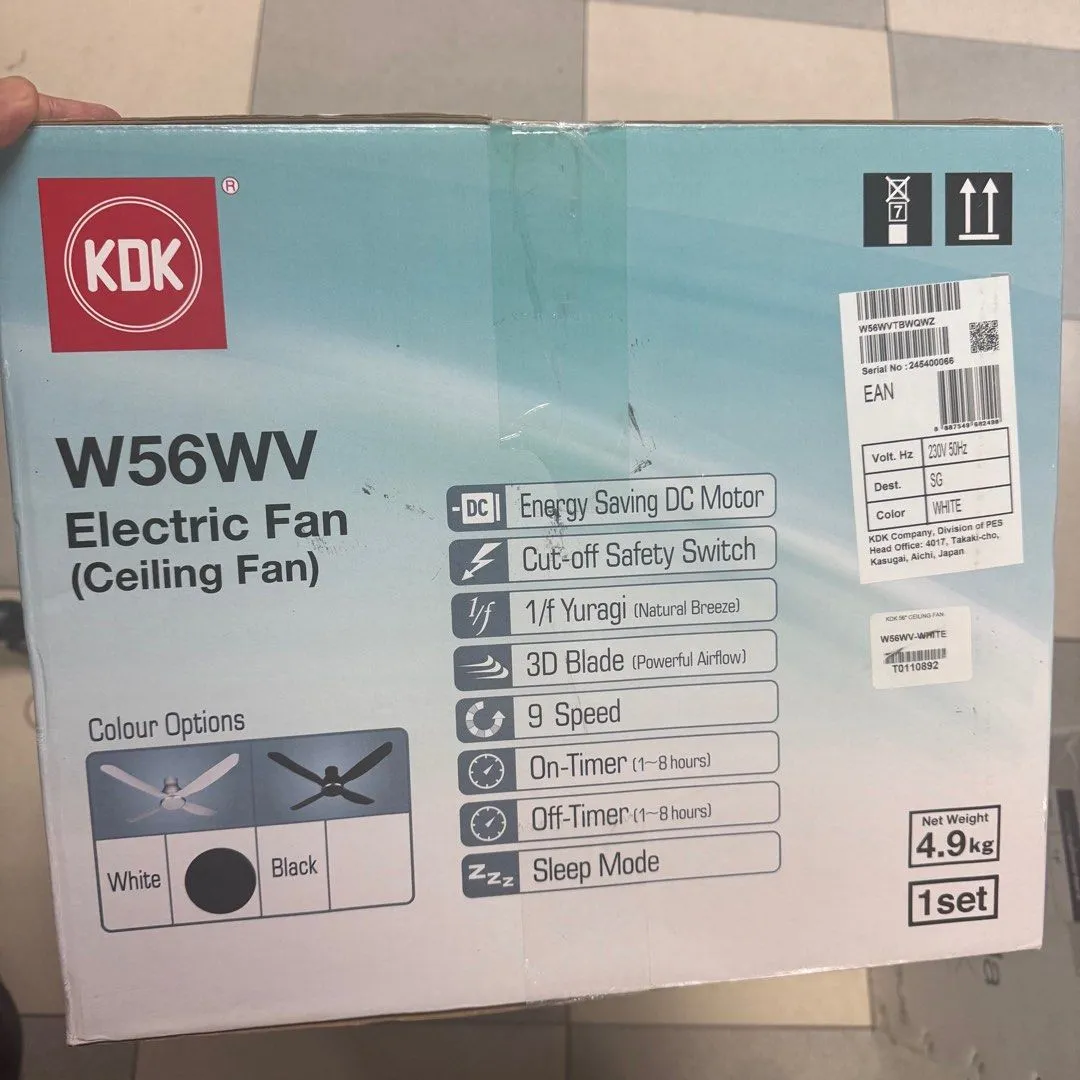 KDK W56WV DC Ceiling Fan with Remote, 140cm, White