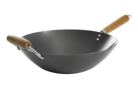 Kenmore Hammond Flat Bottom Carbon Steel Wok 14 Inch Black