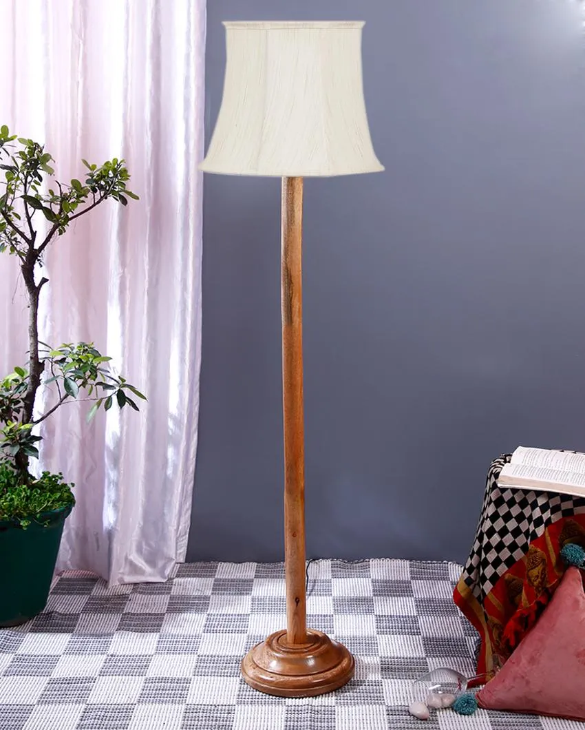 Khadi Cotton Cylindrical Shade Floor Lamp With Natural Wooden Base | 12 x 59 Inches