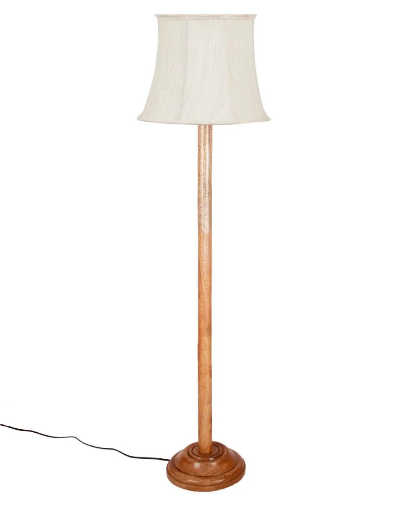 Khadi Cotton Cylindrical Shade Floor Lamp With Natural Wooden Base | 12 x 59 Inches