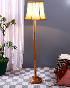 Khadi Cotton Cylindrical Shade Floor Lamp With Natural Wooden Base | 12 x 59 Inches