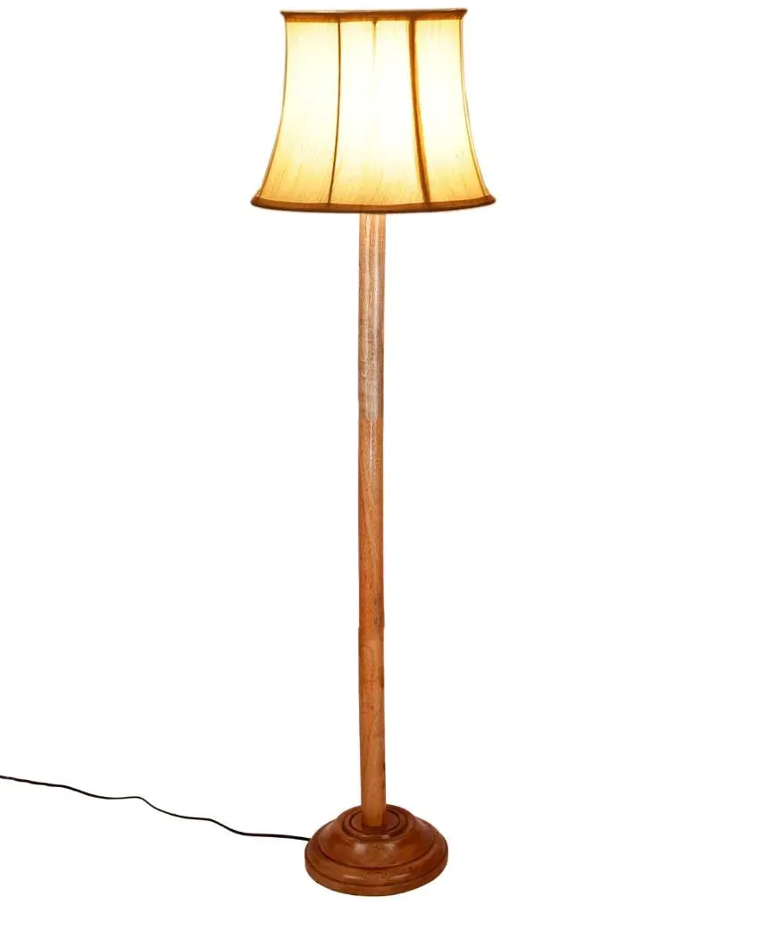 Khadi Cotton Cylindrical Shade Floor Lamp With Natural Wooden Base | 12 x 59 Inches