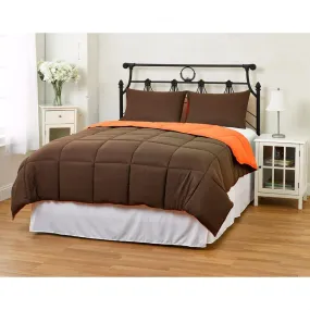 King-CAL King size 3-Piece Brown Orange Microfiber Comforter Set with 2 Shams