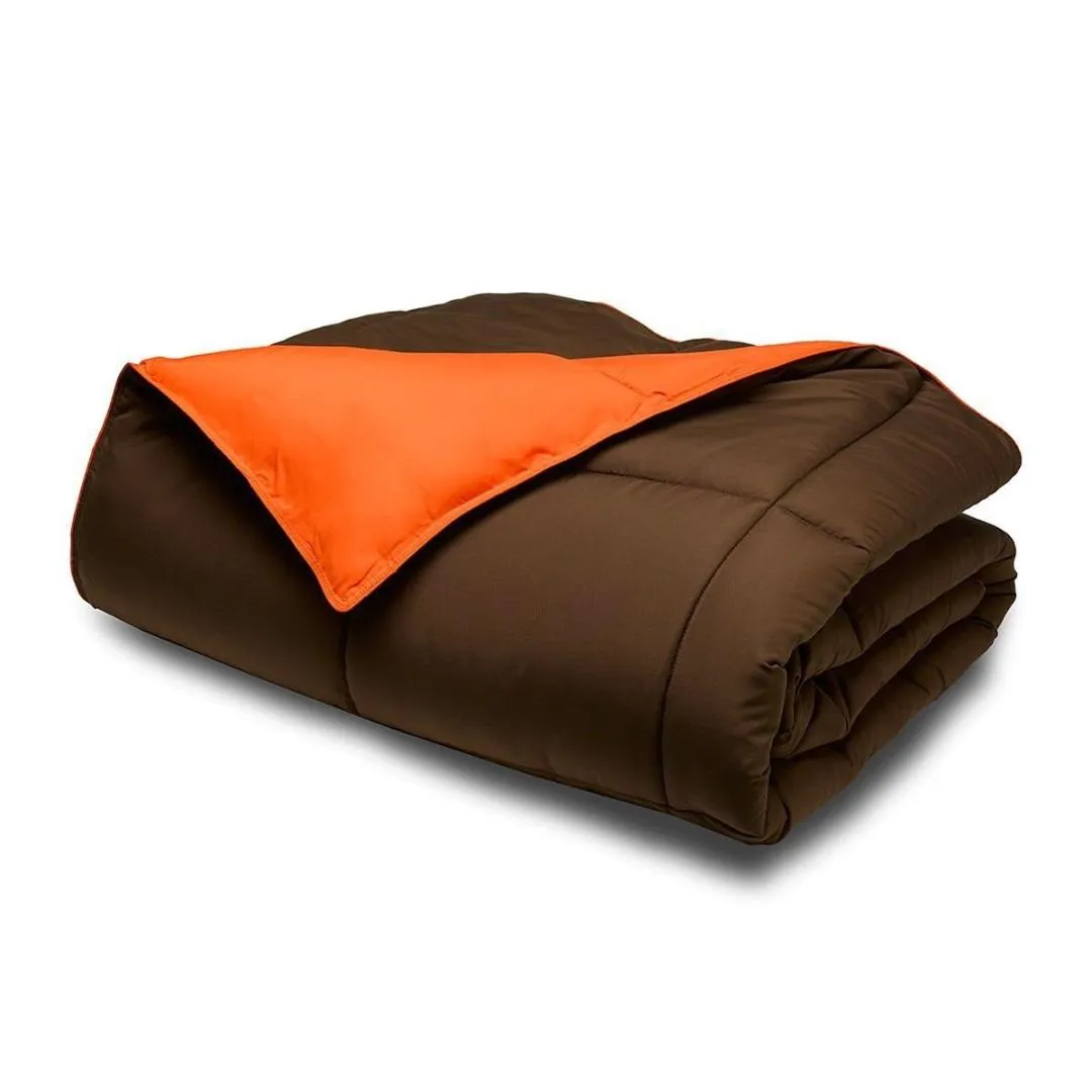 King-CAL King size 3-Piece Brown Orange Microfiber Comforter Set with 2 Shams