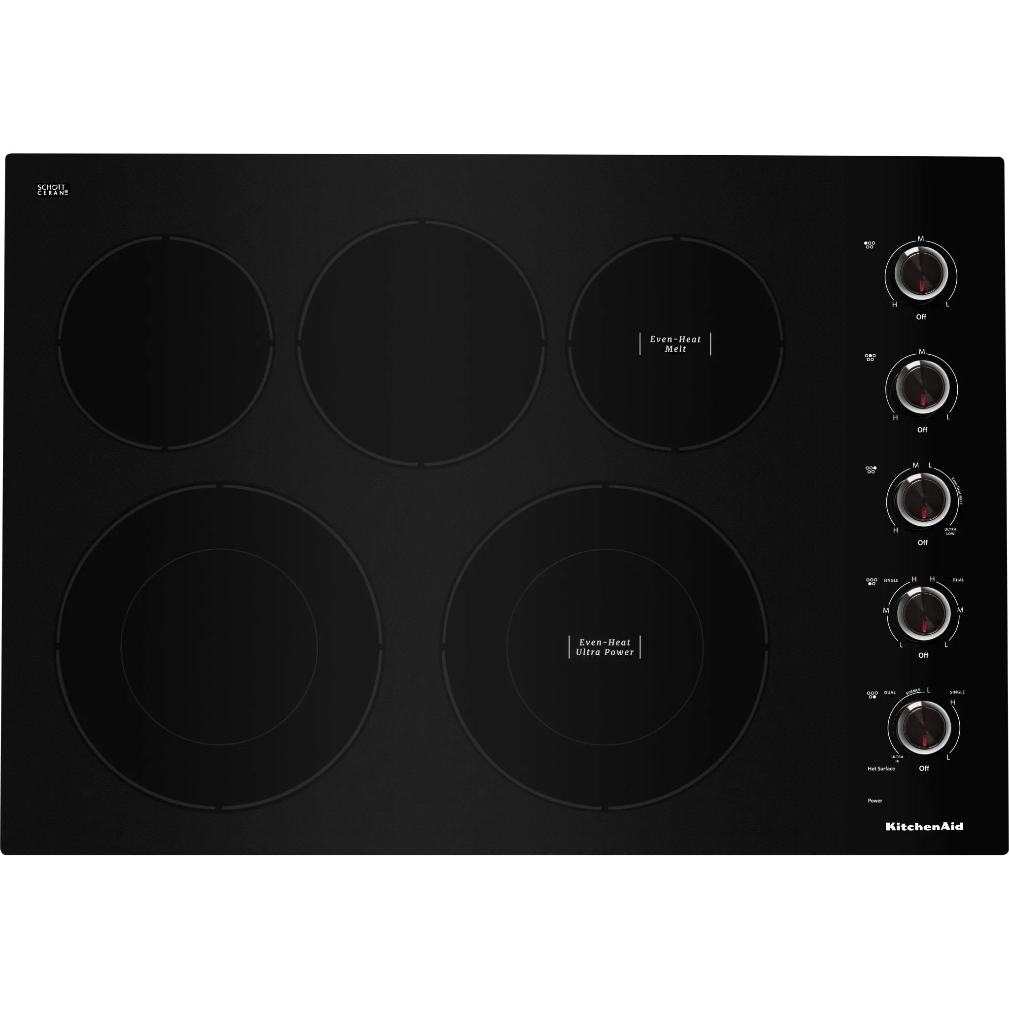 KitchenAid  30" Electric Cooktop with 5 Elements and Knob Controls (KCES550HBL)