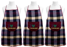 Kuber Industries Checkered Design Cotton 3 Pieces Waterproof Kitchen Apron with Front Pocket (Maroon) - CTKTC40377