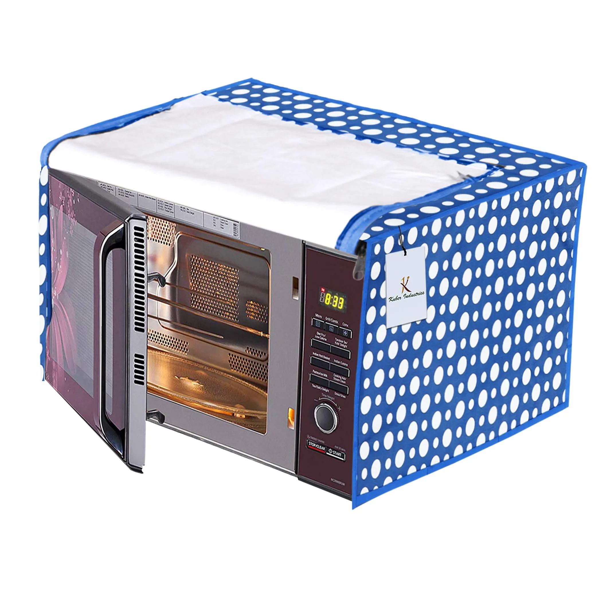 Kuber Industries Polka Dots Design PVC Microwave Oven Full Closure Cover for 23 Litre (Blue) CTKTC33225 23 Ltr