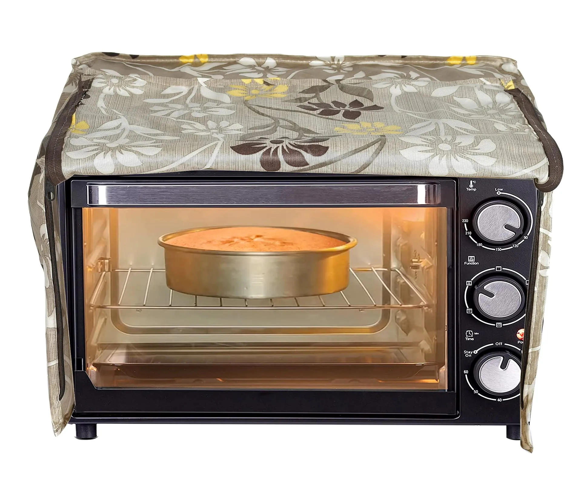 Kuber Industries Polyster Flower Printed Microwave Oven Cover, Dustproof Machine Protector Cover,25 LTR. (Brown)-HS43KUBMART25916