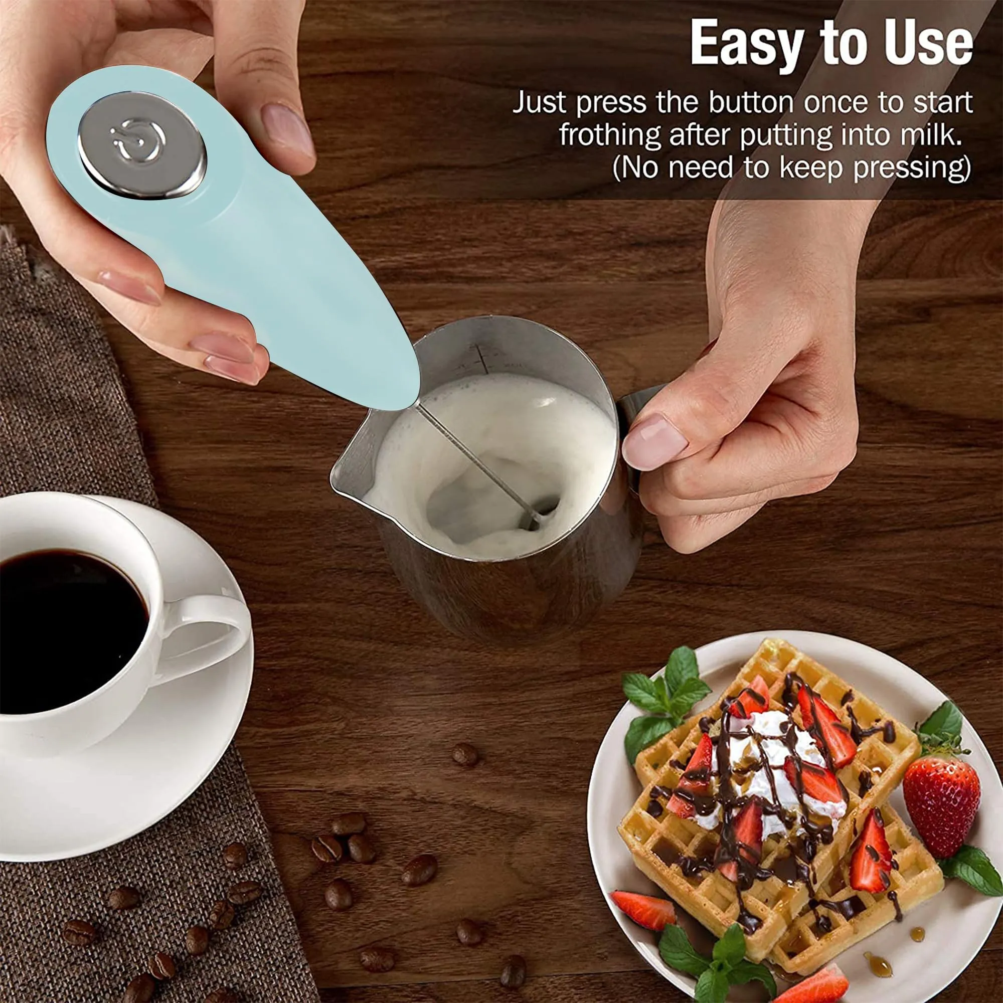 Kuber Industries Rechargeable Electric Frother for Coffee | Easy to Use Egg Beater & Whisker for Kitchen | Milk Frother & Cold Coffee Maker for Home - Light Green