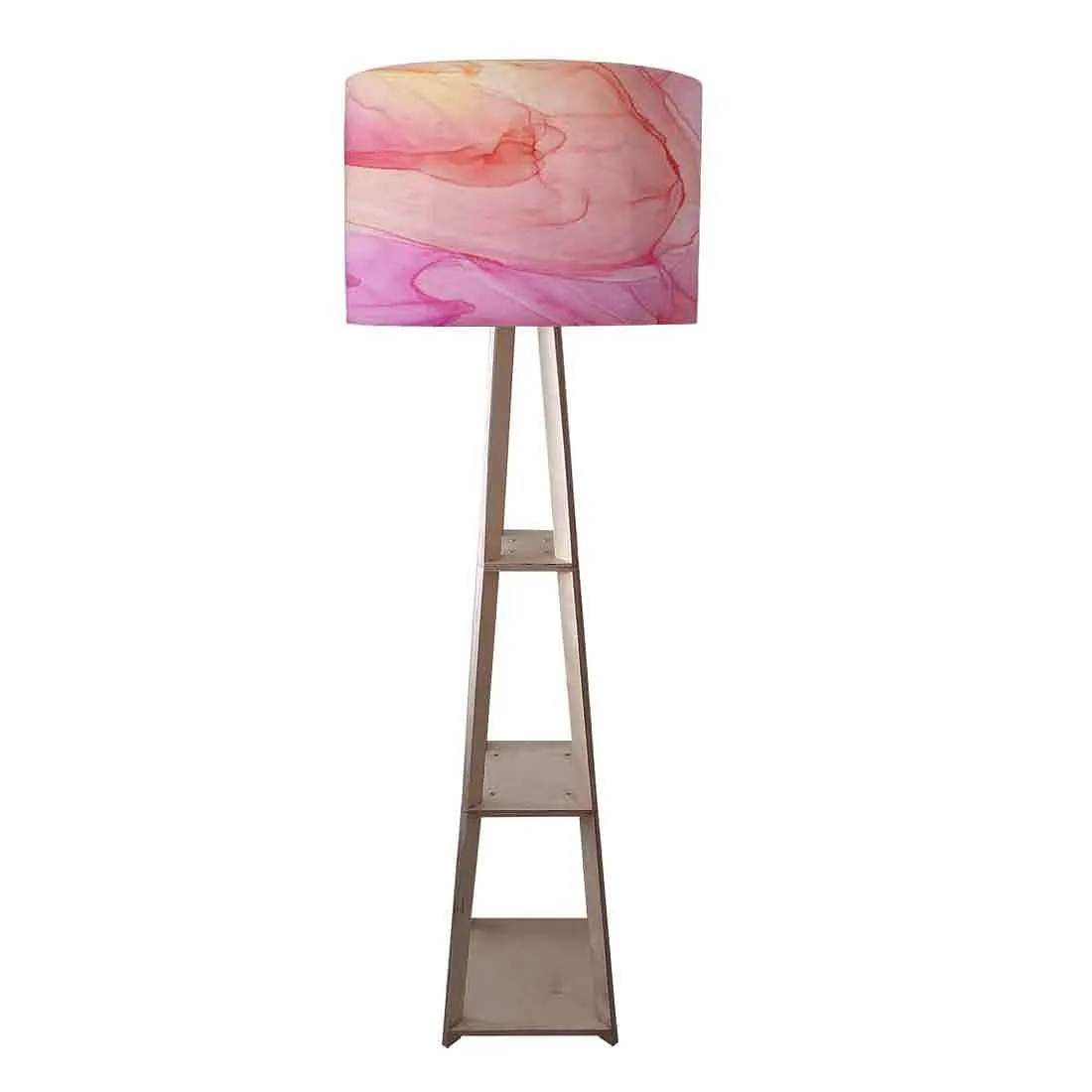 Large Wooden Floor Lamp  -   Pink Purple Ink Watercolor