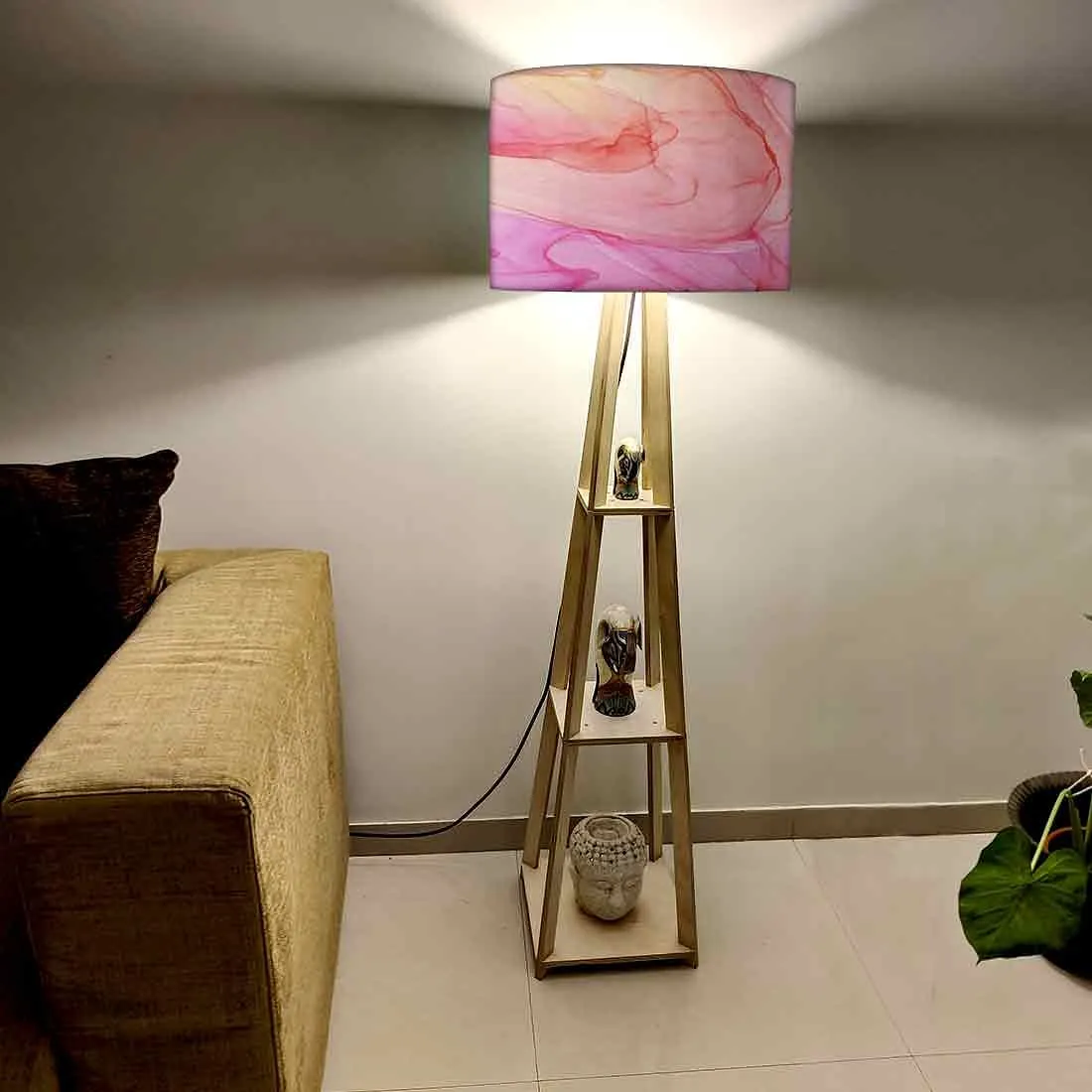 Large Wooden Floor Lamp  -   Pink Purple Ink Watercolor