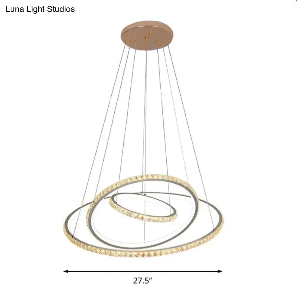 LED Crystal Chandelier Light Fixture, Modern Gold/Silver Ceiling Pendant with 3 Rings, Warm and White Lighting Options