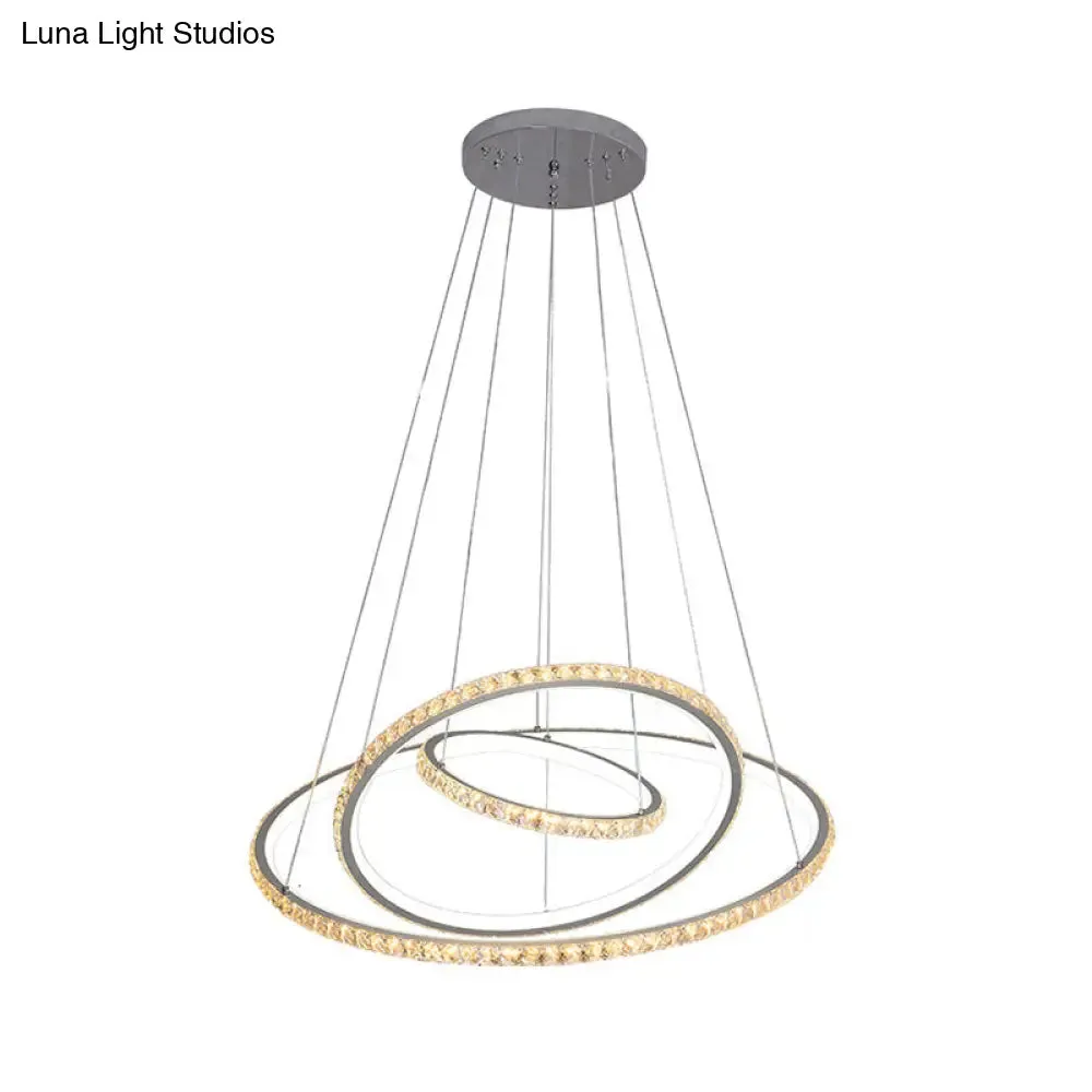 LED Crystal Chandelier Light Fixture, Modern Gold/Silver Ceiling Pendant with 3 Rings, Warm and White Lighting Options