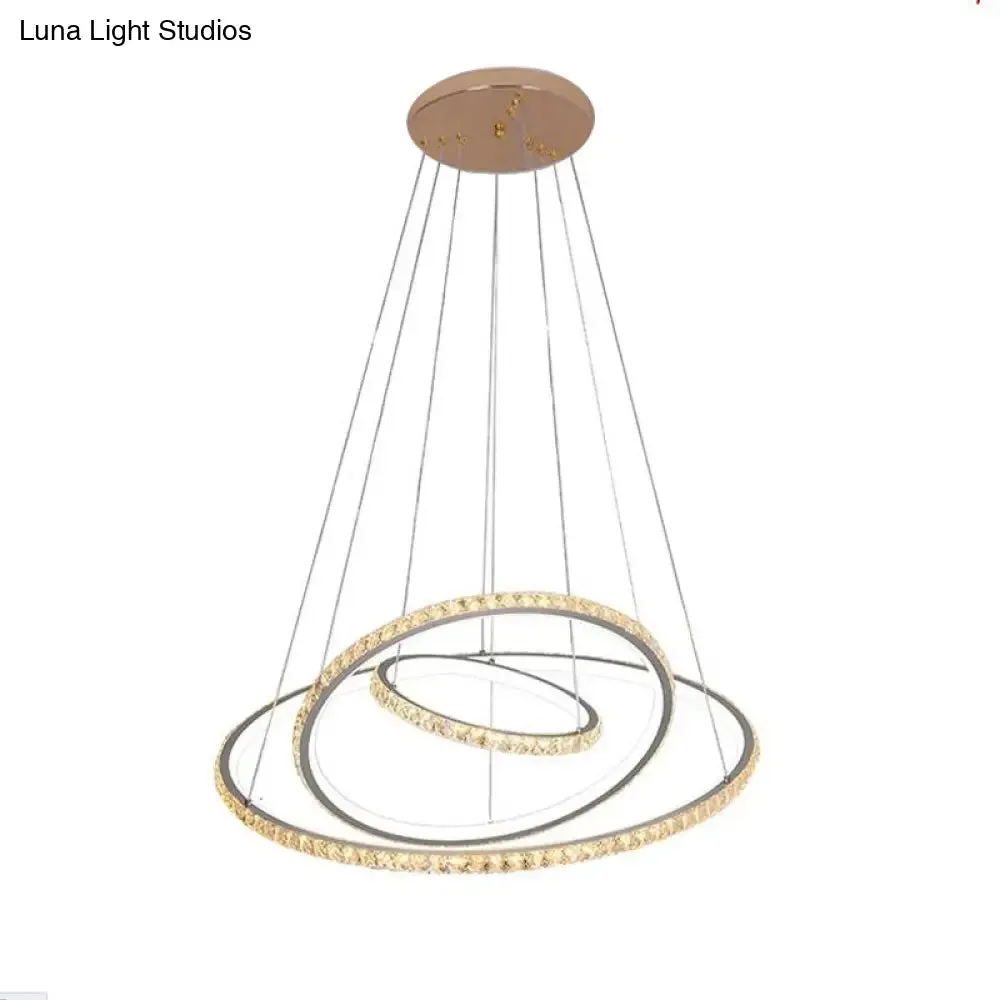 LED Crystal Chandelier Light Fixture, Modern Gold/Silver Ceiling Pendant with 3 Rings, Warm and White Lighting Options