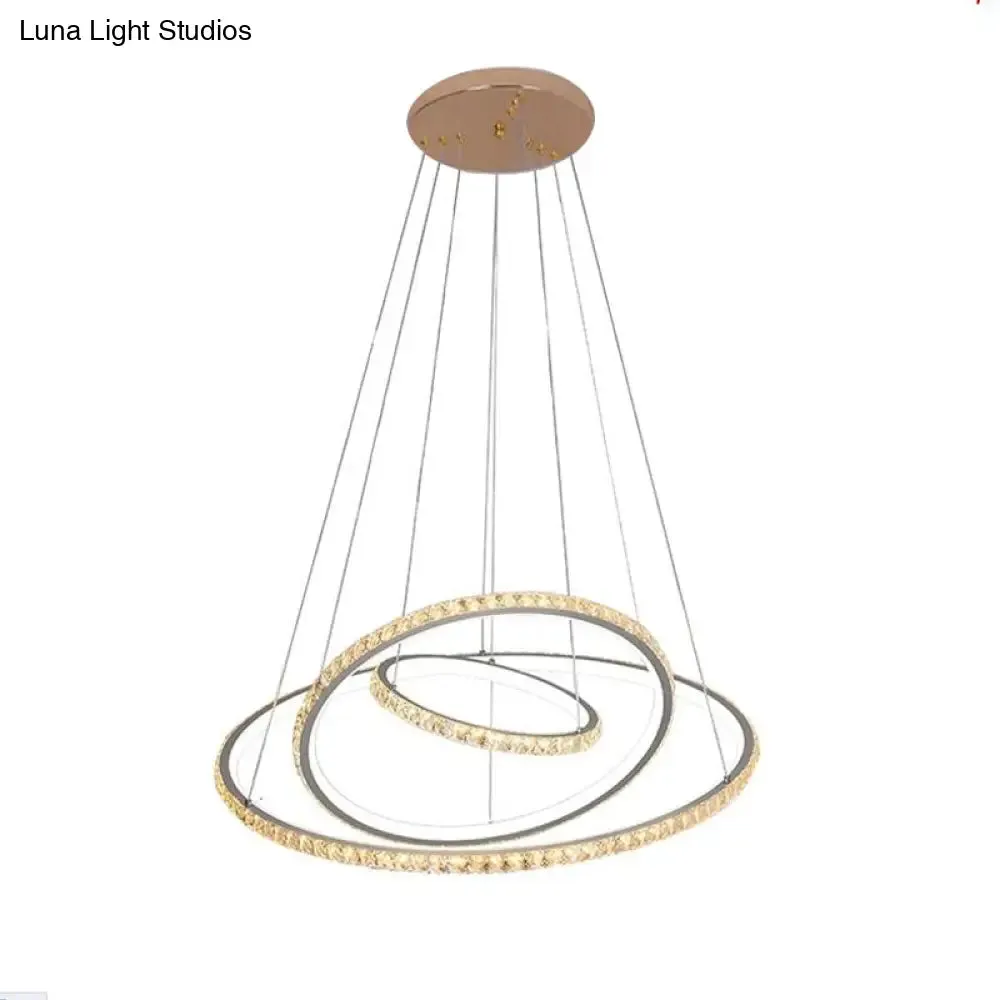 LED Crystal Chandelier Light Fixture, Modern Gold/Silver Ceiling Pendant with 3 Rings, Warm and White Lighting Options