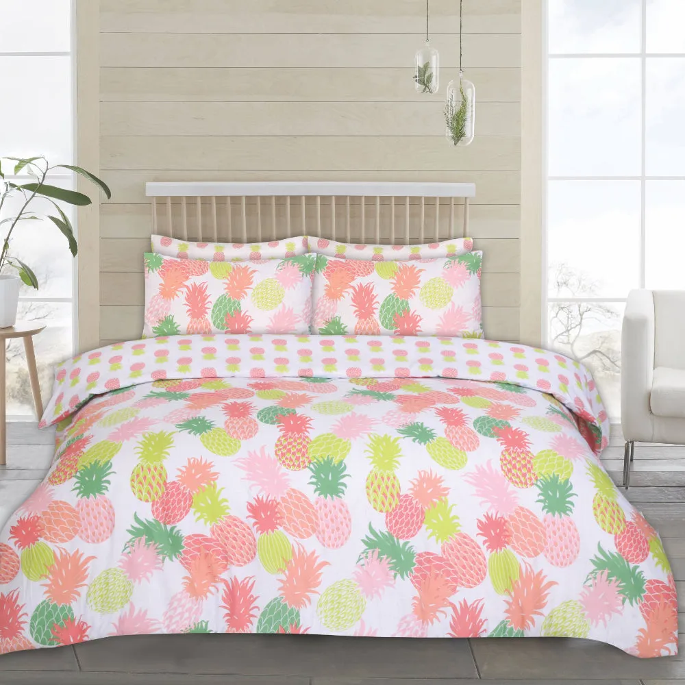 Lewis's Twin Pack Flamingo / Pineapple Duvet Set - Coral