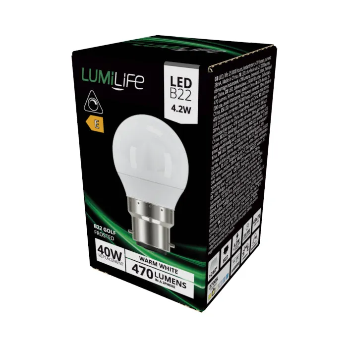 LUMiLiFe 4.2W B22 Golf Ball LED Bulb - Dimmable - 470lm - 2700K