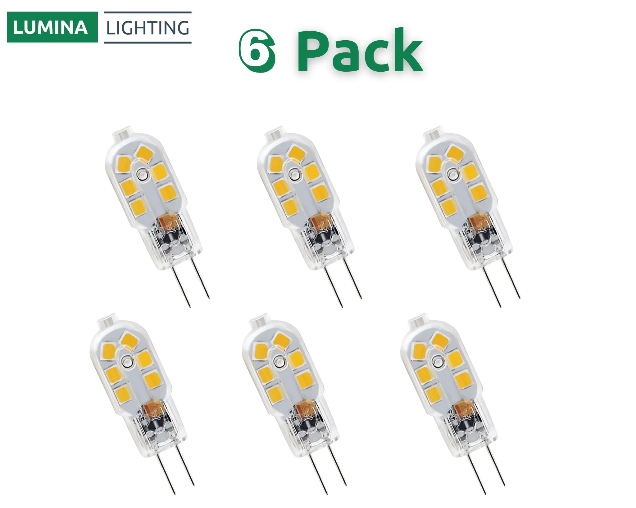 Lumina Lighting® 2W G4 LED Bulb | AC/DC 12V 3000K Warm White, 190 Lumens | (6-Pack)